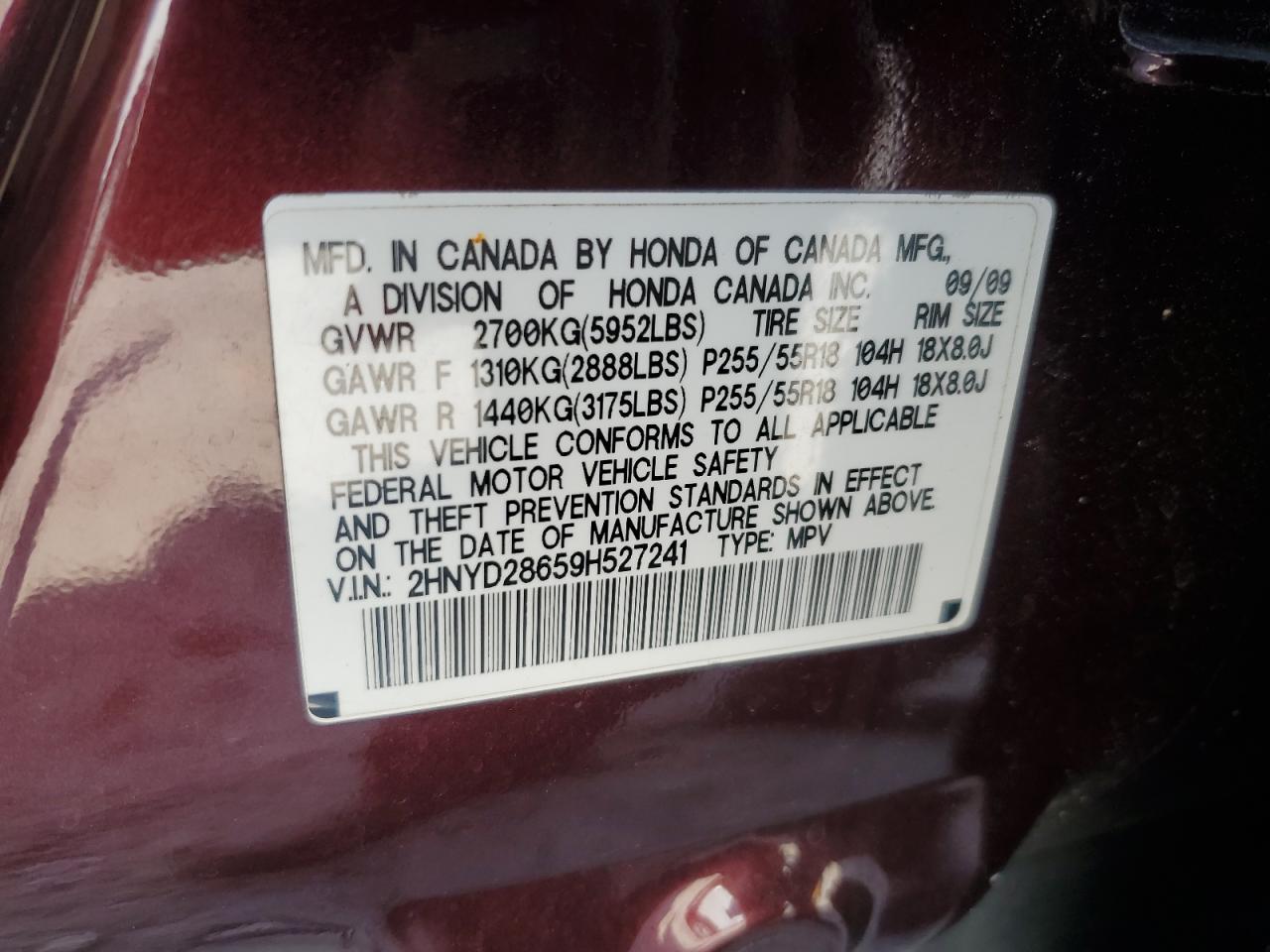 2009 Acura Mdx Technology VIN: 2HNYD28659H527241 Lot: 80744265