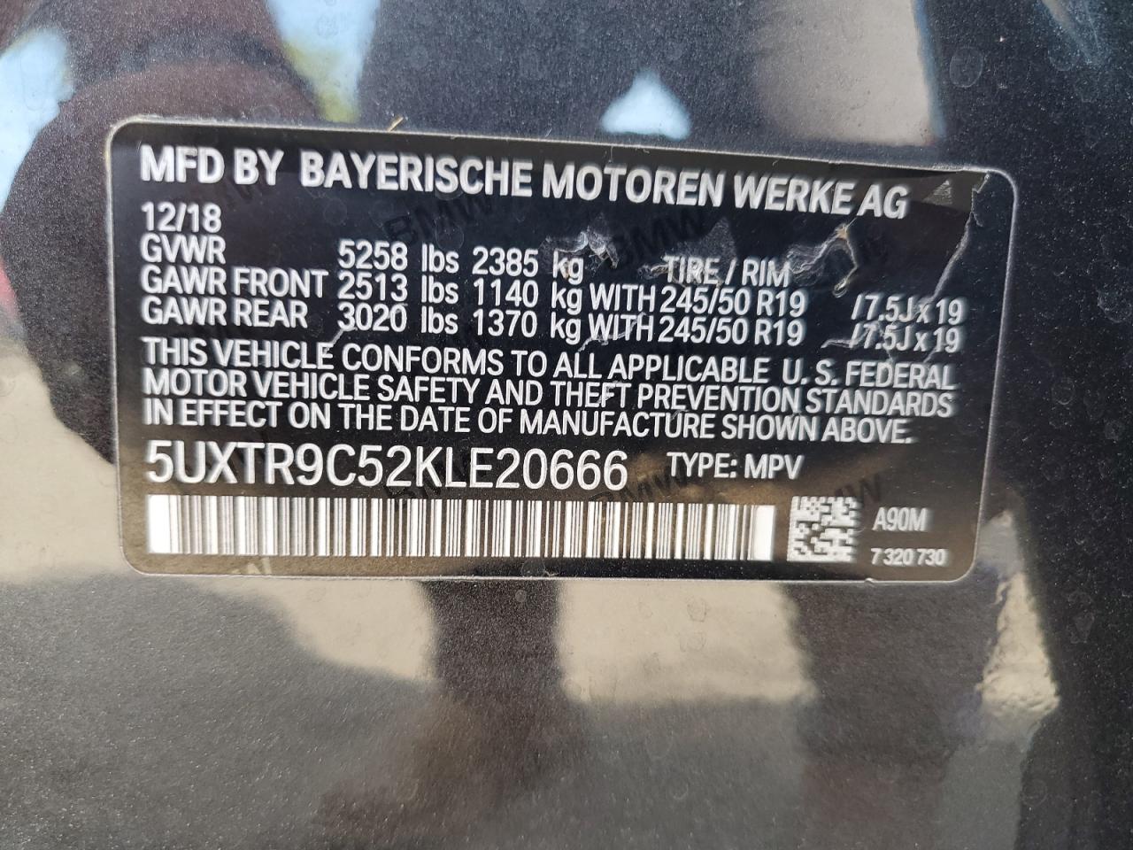 2019 BMW X3 xDrive30I VIN: 5UXTR9C52KLE20666 Lot: 81035195