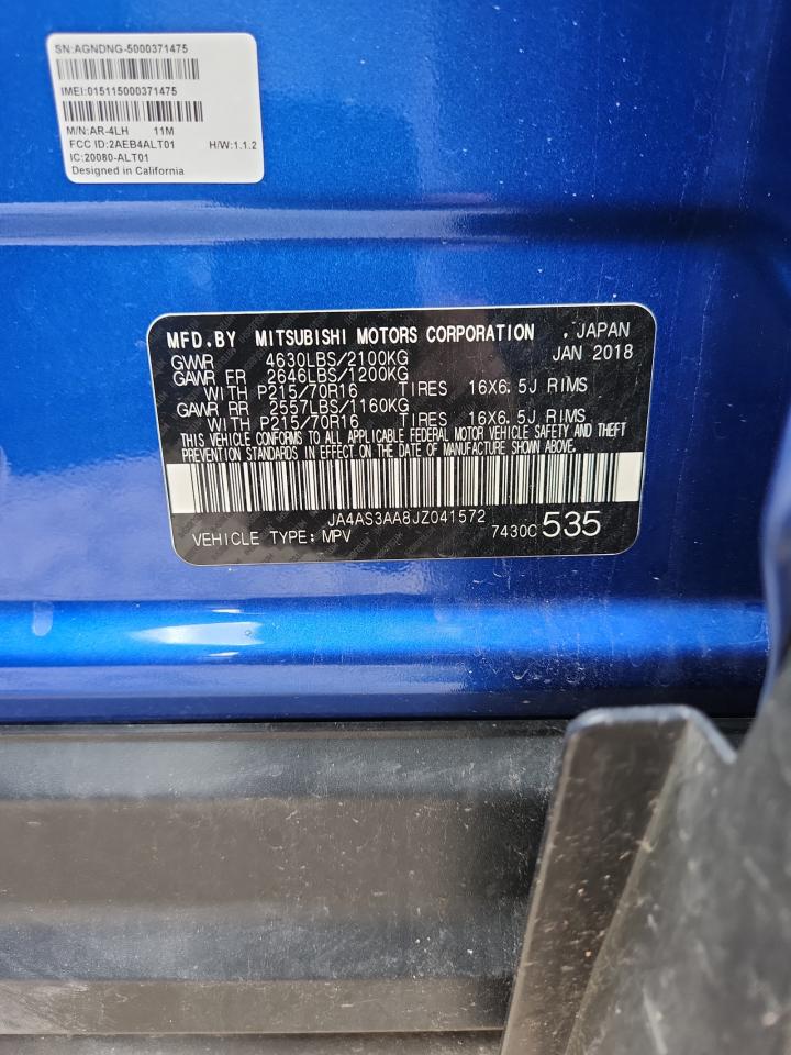 2018 Mitsubishi Eclipse Cross Es VIN: JA4AS3AA8JZ041572 Lot: 80807105