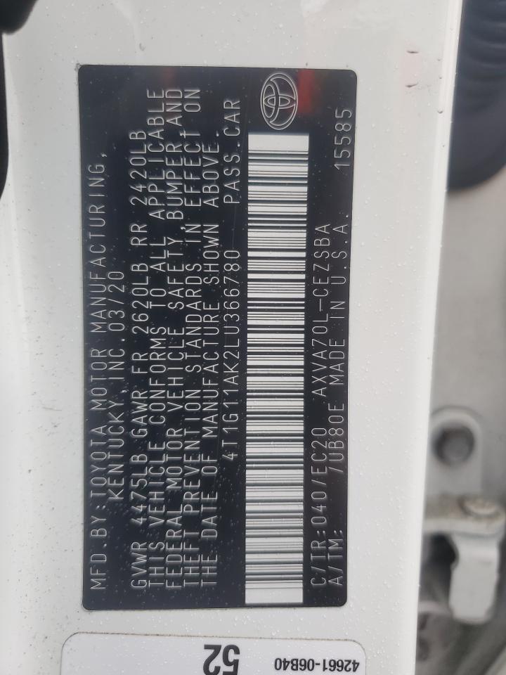 2020 Toyota Camry Se VIN: 4T1G11AK2LU366780 Lot: 81637415