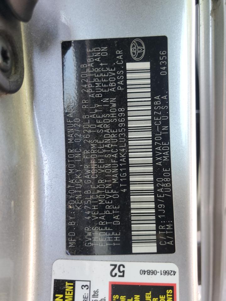 2020 Toyota Camry Se VIN: 4T1G11AK4LU359698 Lot: 83974245