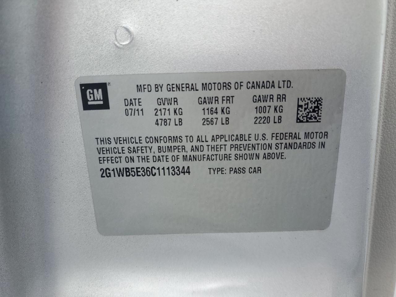 2012 Chevrolet Impala Lt VIN: 2G1WB5E36C1113344 Lot: 84772285
