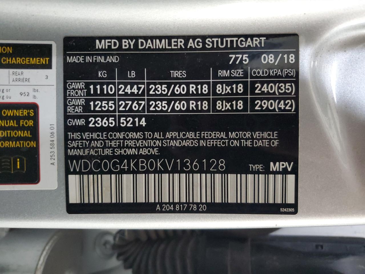 2019 Mercedes-Benz Glc 300 4Matic VIN: WDC0G4KB0KV136128 Lot: 71406105