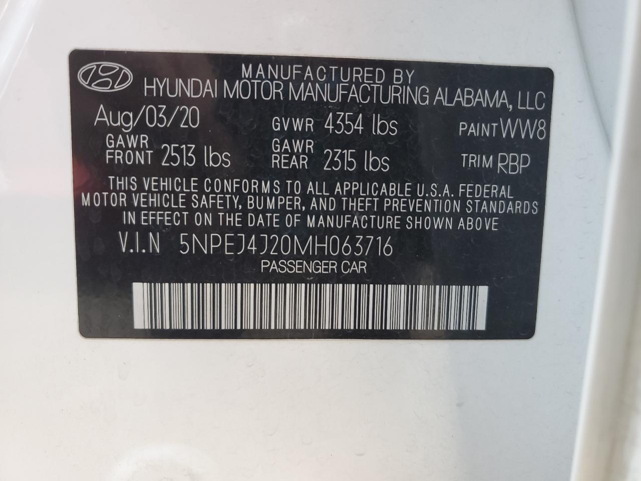 2021 Hyundai Sonata Sel Plus VIN: 5NPEJ4J20MH063716 Lot: 80088865