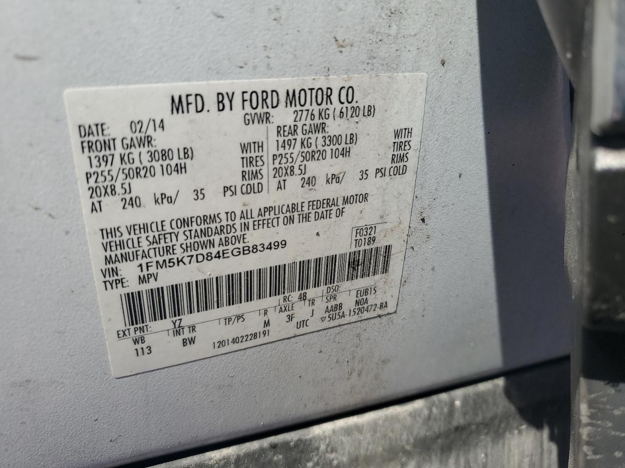 2014 Ford Explorer Xlt VIN: 1FM5K7D84EGB83499 Lot: 80730595