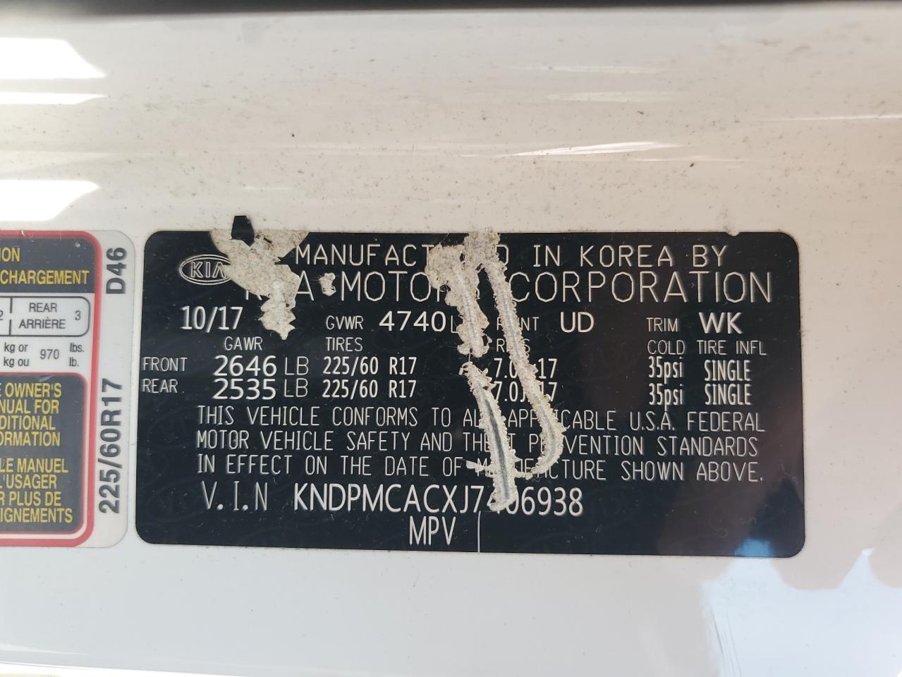 2018 Kia Sportage Lx VIN: KNDPMCACXJ7406938 Lot: 70180605