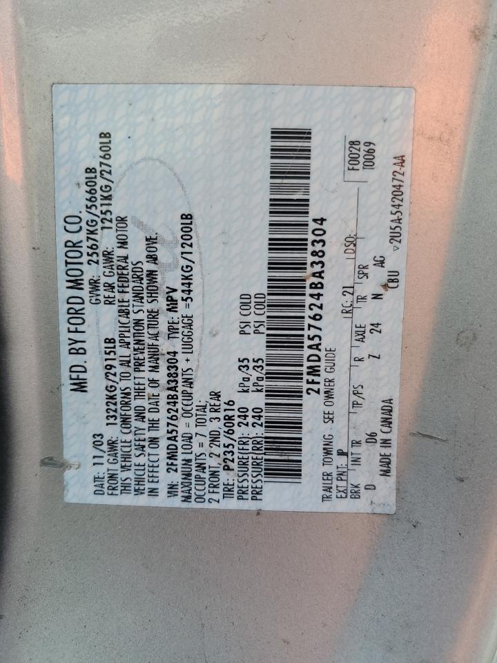 2004 Ford Freestar Ses VIN: 2FMDA57624BA38304 Lot: 84382235