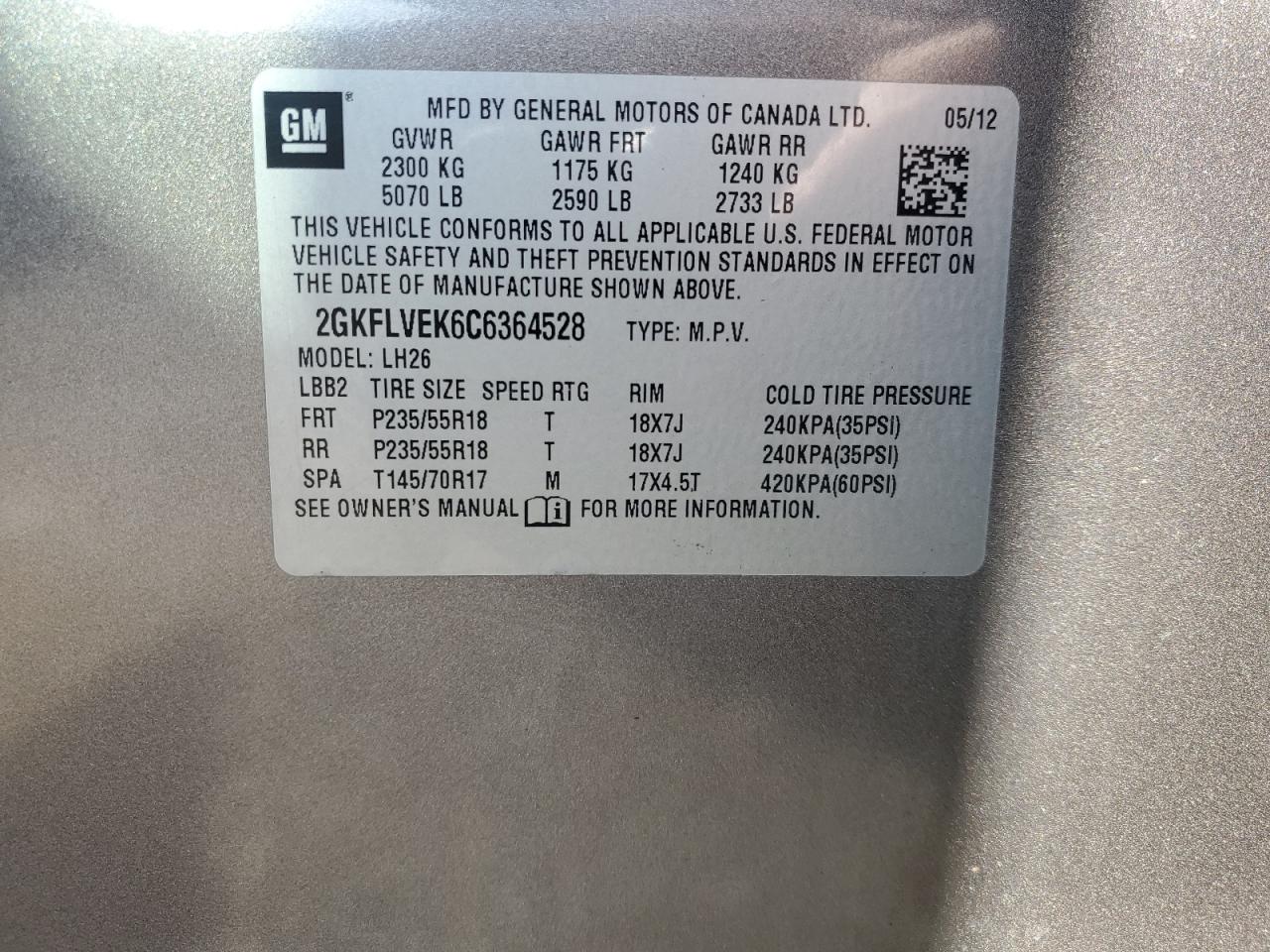 2012 GMC Terrain Slt VIN: 2GKFLVEK6C6364528 Lot: 83905815