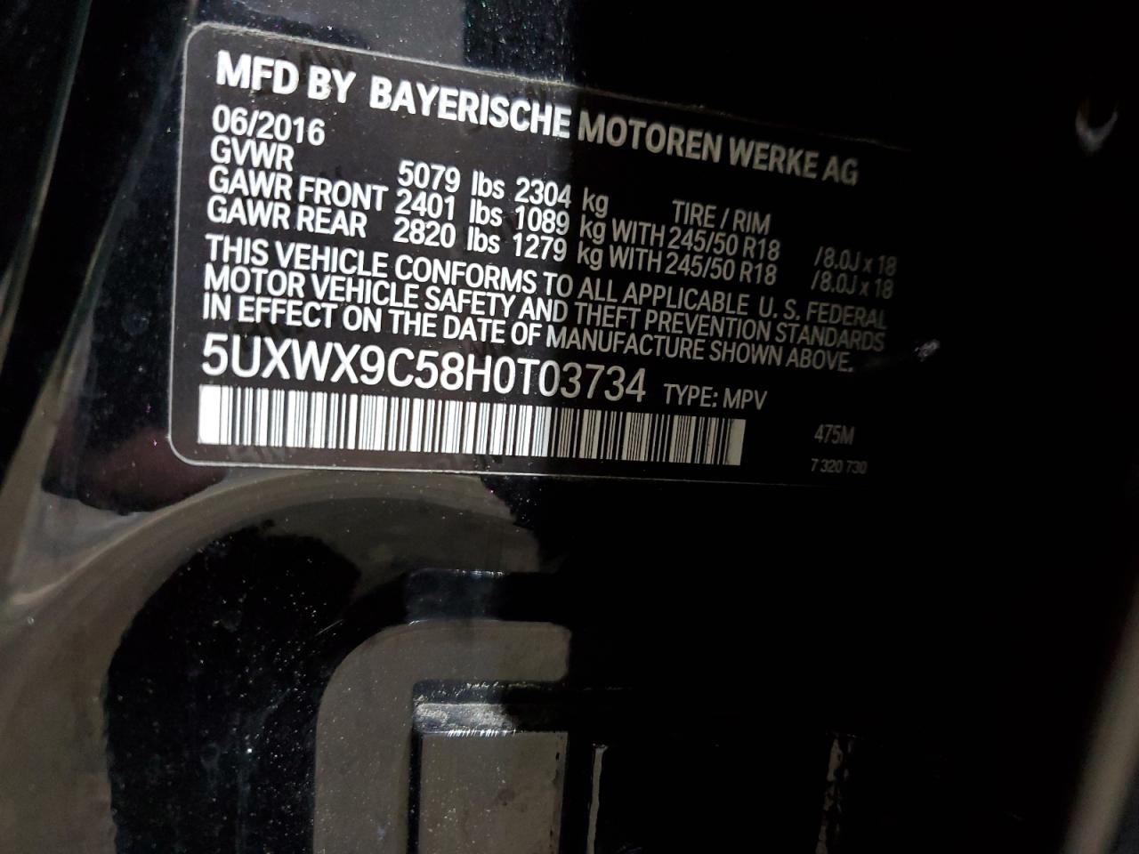 2017 BMW X3 xDrive28I VIN: 5UXWX9C58H0T03734 Lot: 81814895