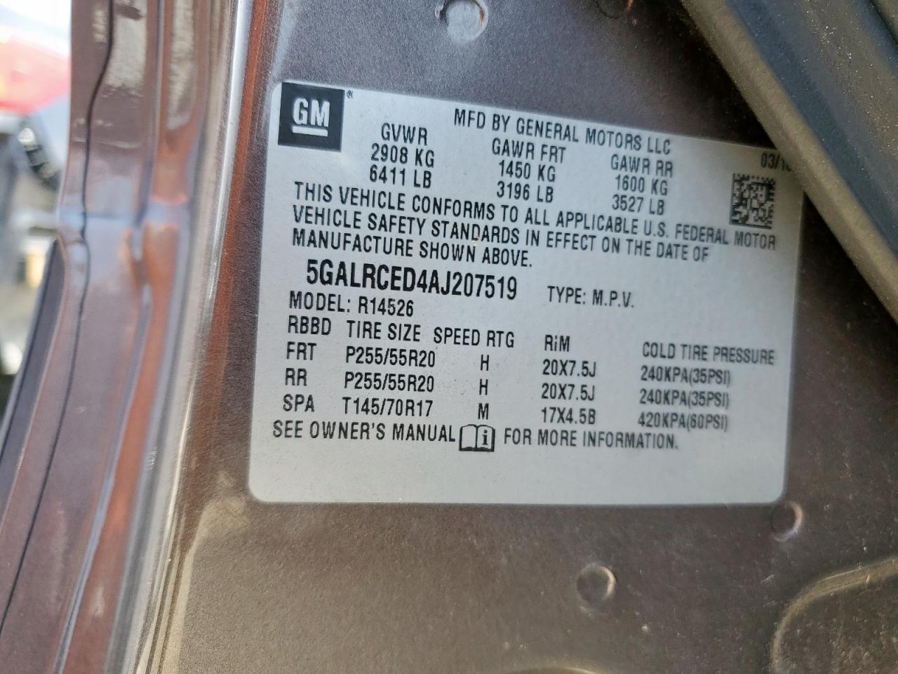 2010 Buick Enclave Cxl VIN: 5GALRCED4AJ207519 Lot: 71742115