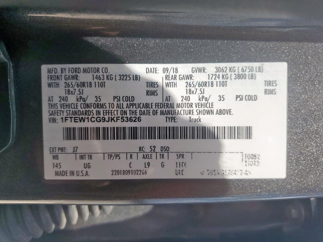 2018 Ford F150 Supercrew VIN: 1FTEW1CG9JKF53626 Lot: 81393795