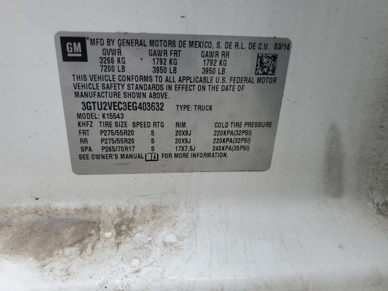 2014 GMC Sierra K1500 Slt VIN: 3GTU2VEC3EG403632 Lot: 81188465