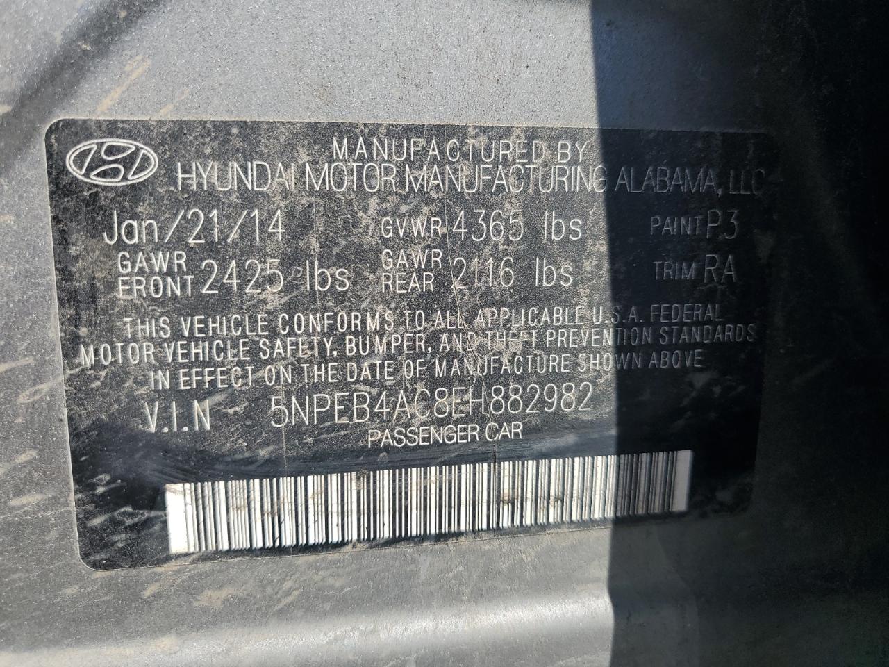 2014 Hyundai Sonata Gls VIN: 5NPEB4AC8EH882982 Lot: 81432605