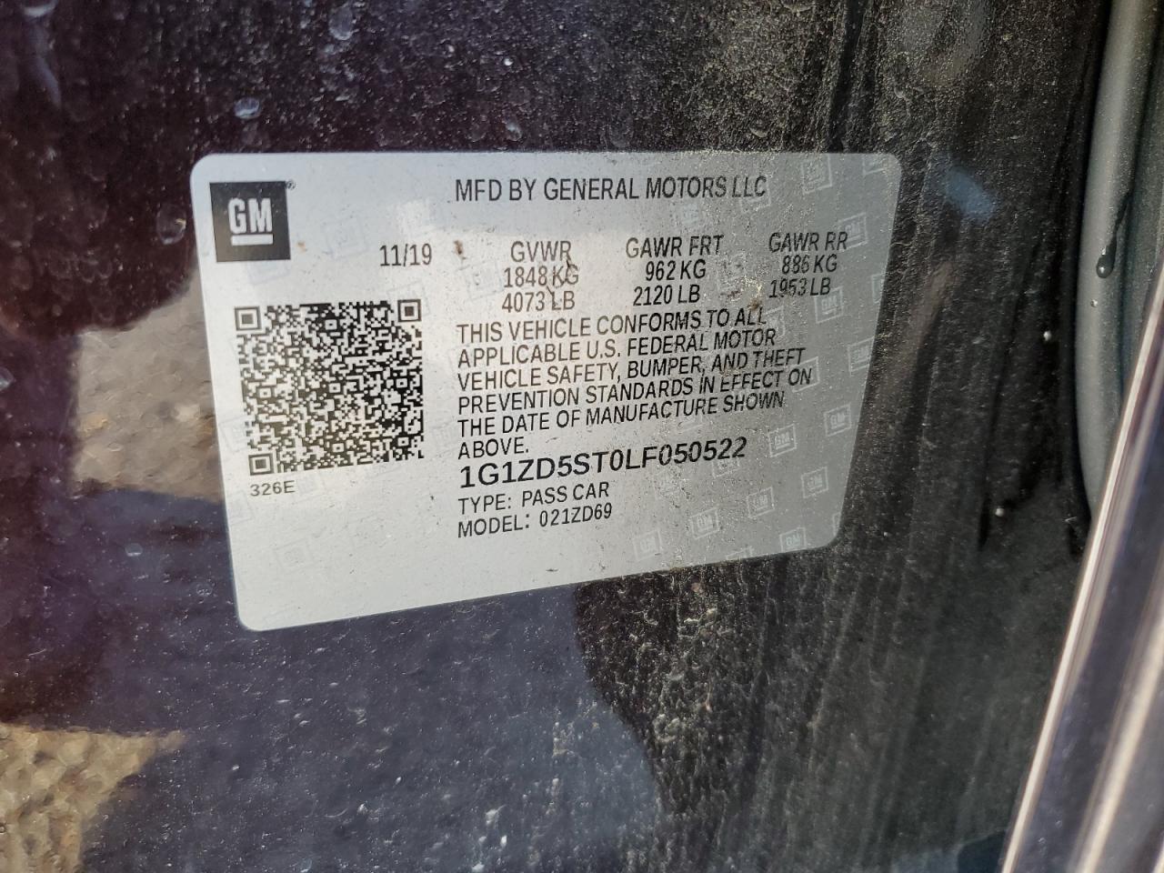 2020 Chevrolet Malibu Lt VIN: 1G1ZD5ST0LF050522 Lot: 84259585