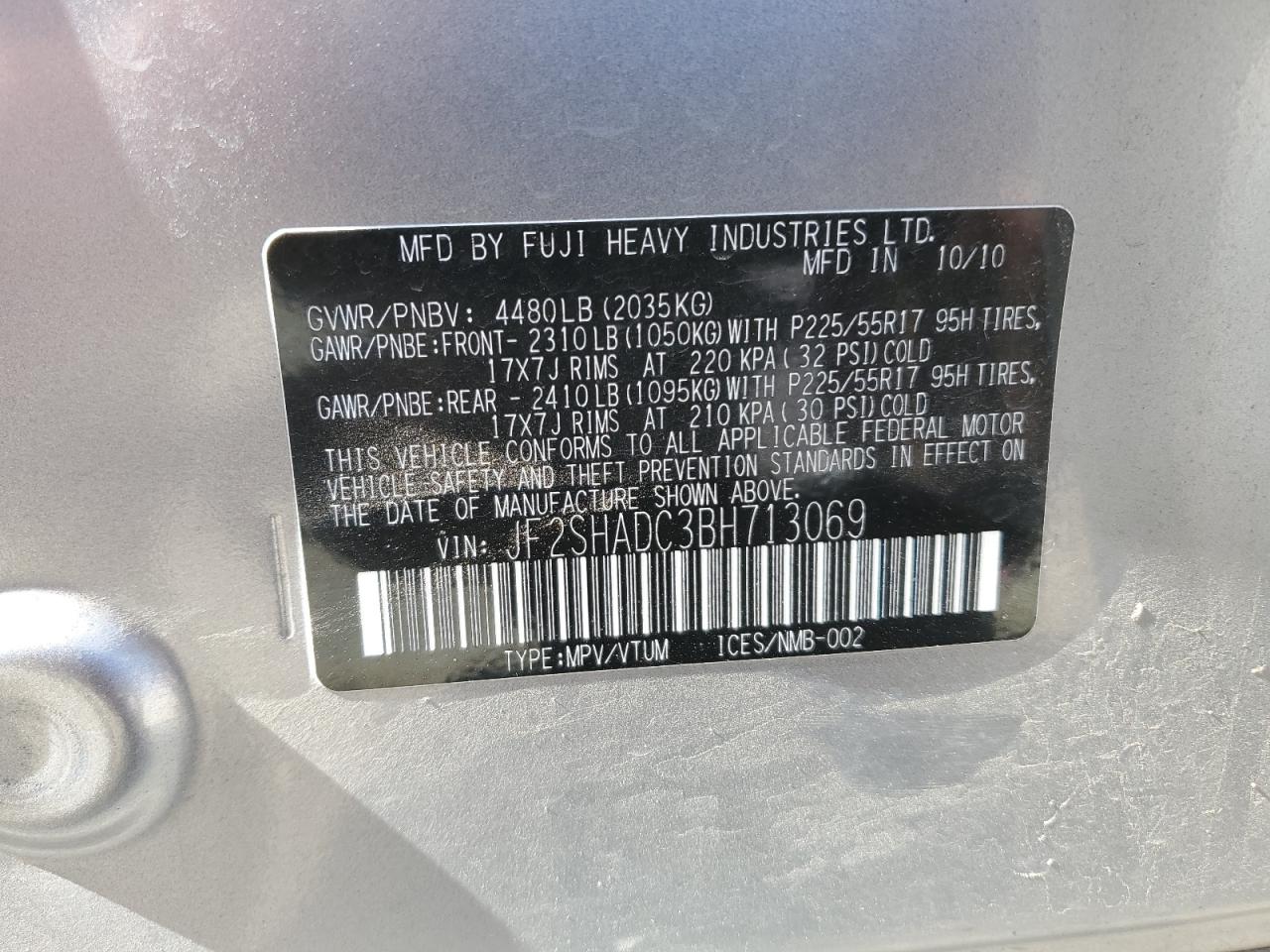 2011 Subaru Forester 2.5X Premium VIN: JF2SHADC3BH713069 Lot: 83767345