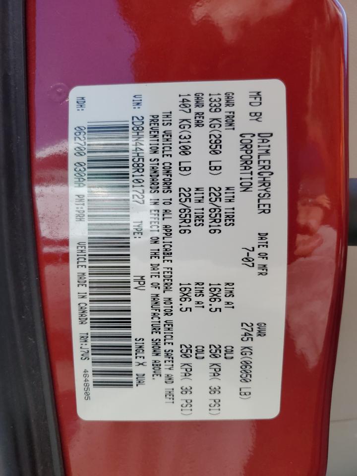 2008 Dodge Grand Caravan Se VIN: 2D8HN44H58R101727 Lot: 84187935