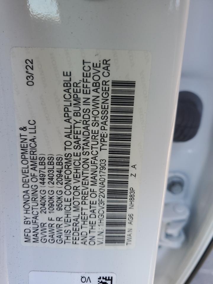 2022 Honda Accord Hybrid Sport VIN: 1HGCV3F2XNA017903 Lot: 81877645