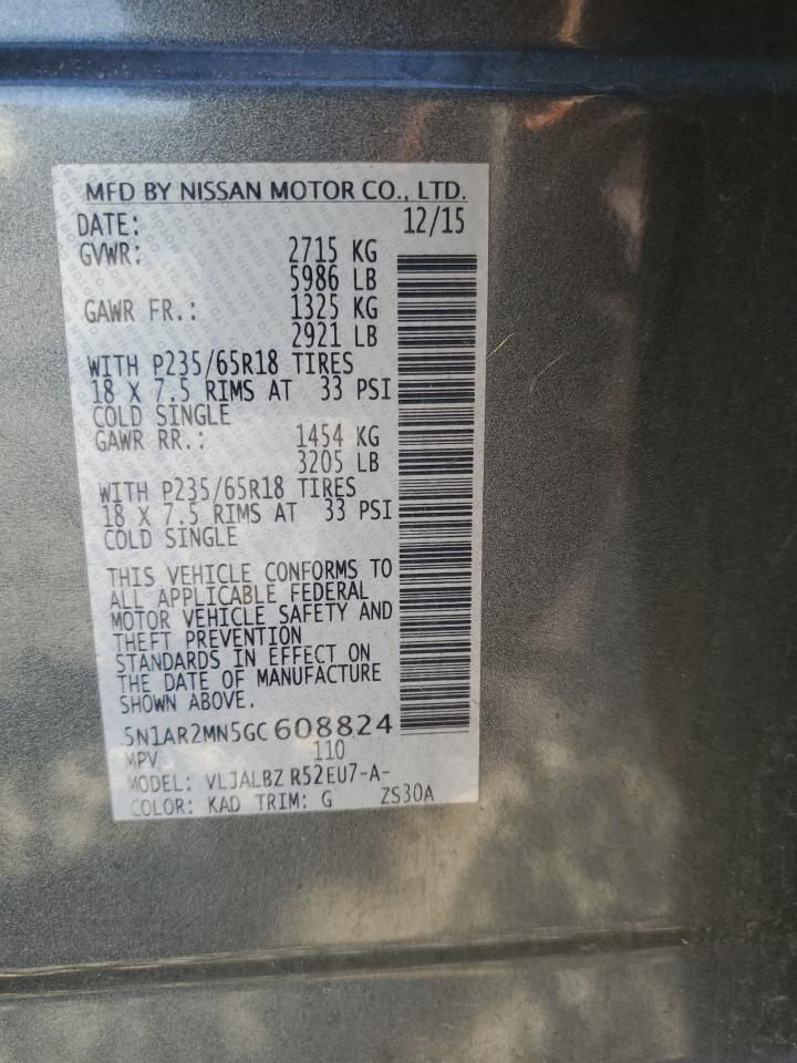 2016 Nissan Pathfinder S VIN: 5N1AR2MN5GC608824 Lot: 71646455