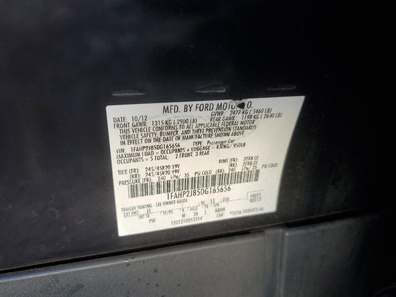 2013 Ford Taurus Limited VIN: 1FAHP2J85DG165656 Lot: 82141925