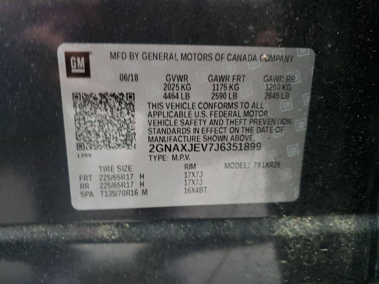 2018 Chevrolet Equinox Lt VIN: 2GNAXJEV7J6351899 Lot: 84765285