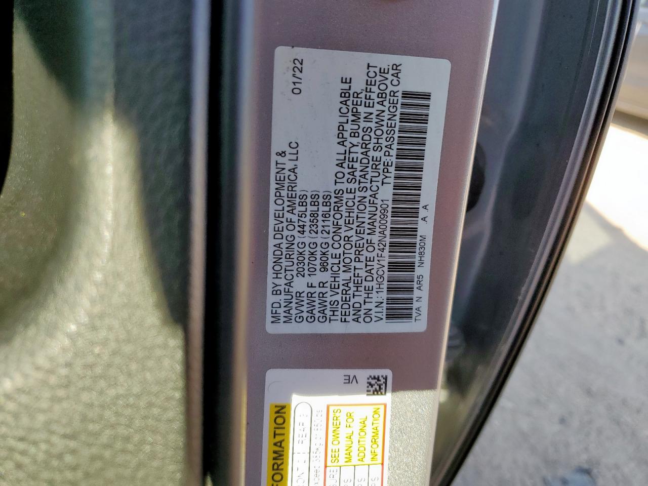 2022 Honda Accord Sport Se VIN: 1HGCV1F42NA009901 Lot: 70695415