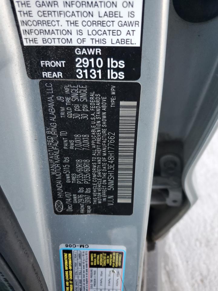 2008 Hyundai Santa Fe Se VIN: 5NMSH13E48H177662 Lot: 84025565