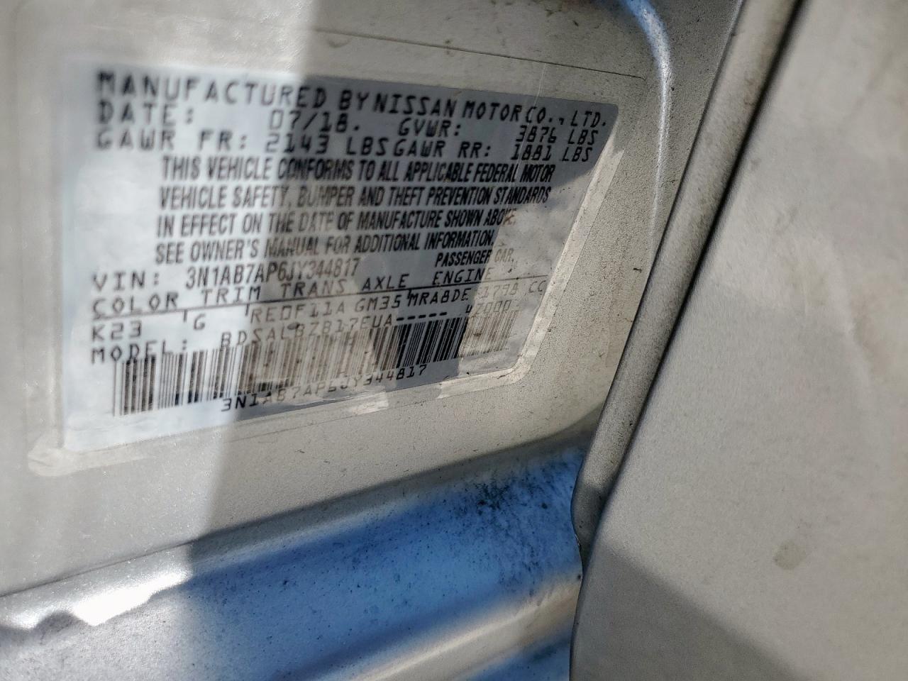 2018 Nissan Sentra S VIN: 3N1AB7AP6JY344817 Lot: 80277425