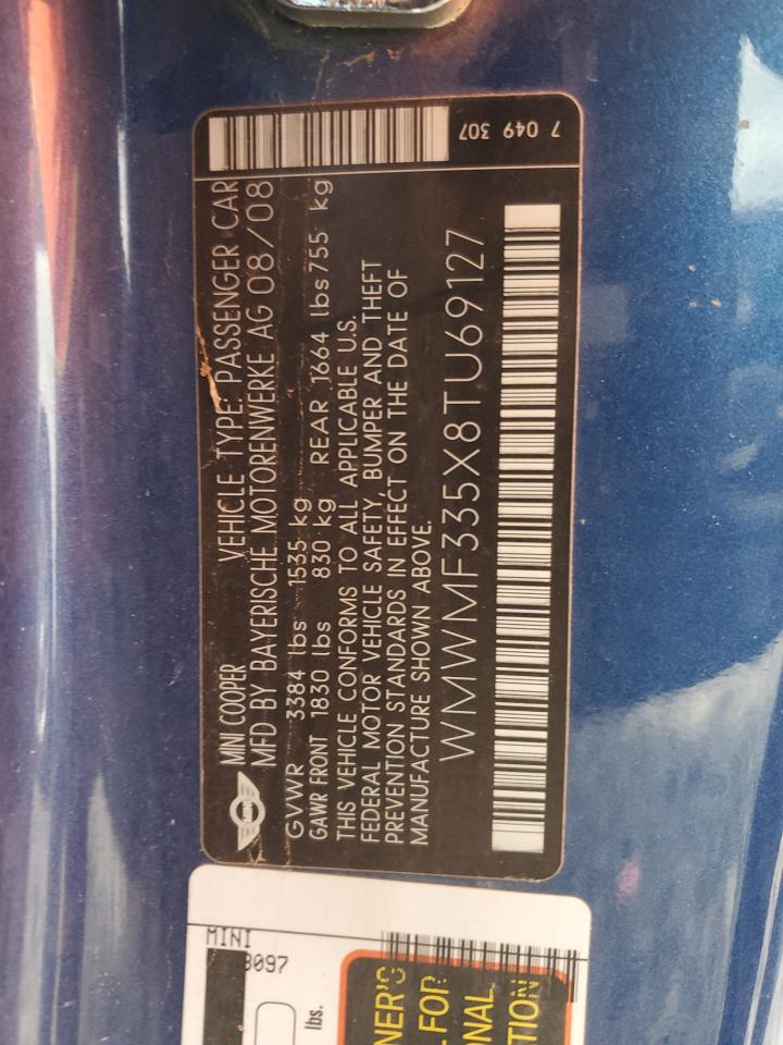 2008 Mini Cooper VIN: WMWMF335X8TU69127 Lot: 70517455