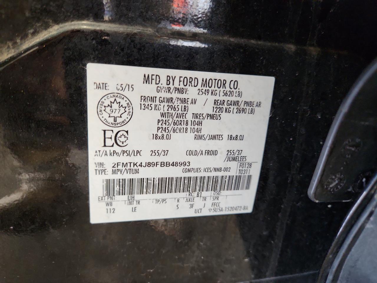 2015 Ford Edge Sel VIN: 2FMTK4J89FBB48993 Lot: 80249895