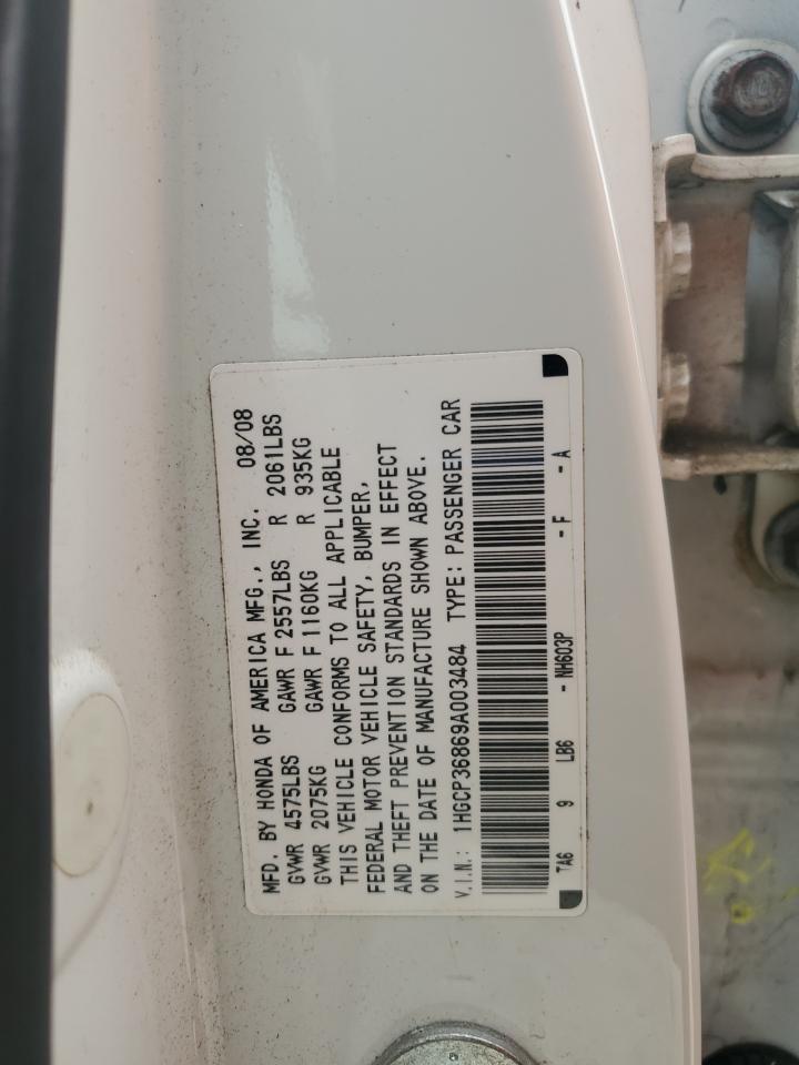 2009 Honda Accord Exl VIN: 1HGCP36869A003484 Lot: 80741525