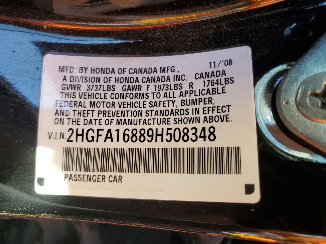 2009 Honda Civic Ex VIN: 2HGFA16889H508348 Lot: 80536025