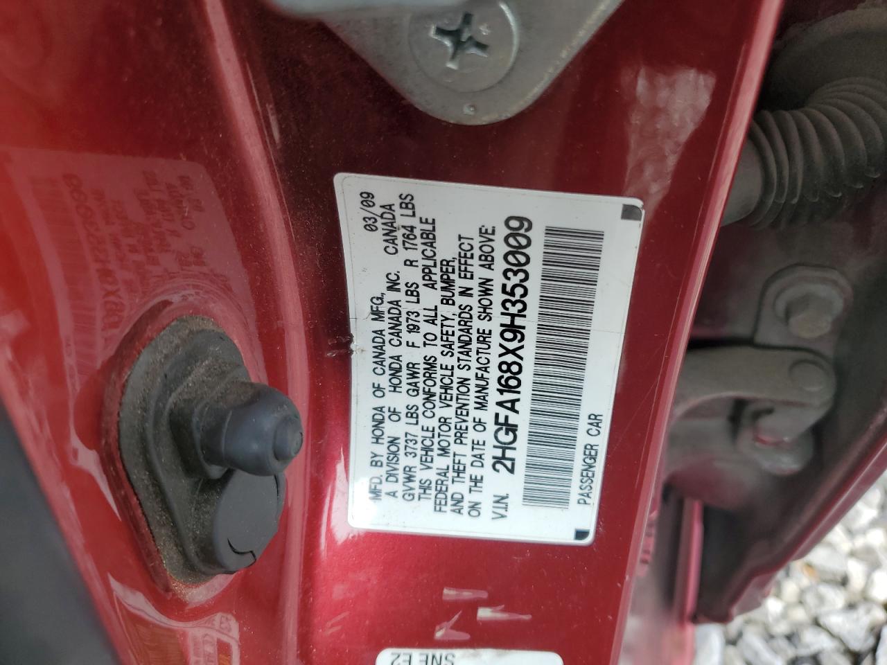 2009 Honda Civic Ex VIN: 2HGFA168X9H353009 Lot: 82046155