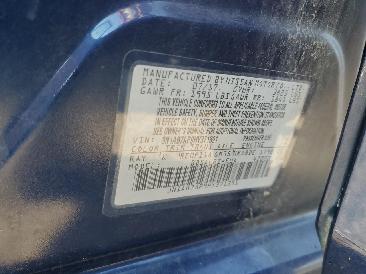 2017 Nissan Sentra S VIN: 3N1AB7AP9HY371391 Lot: 83950205