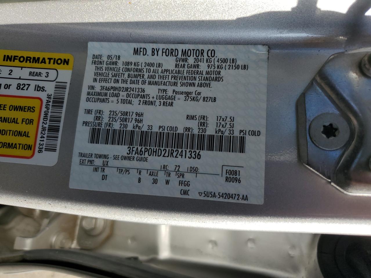 2018 Ford Fusion Se VIN: 3FA6P0HD2JR241336 Lot: 84233685