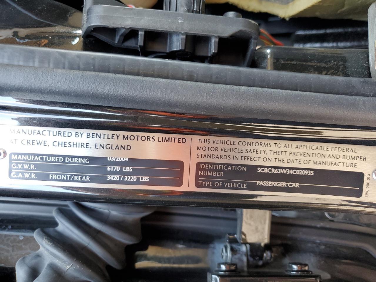 2004 Bentley Continental Gt VIN: SCBCR63W34C020935 Lot: 81279585