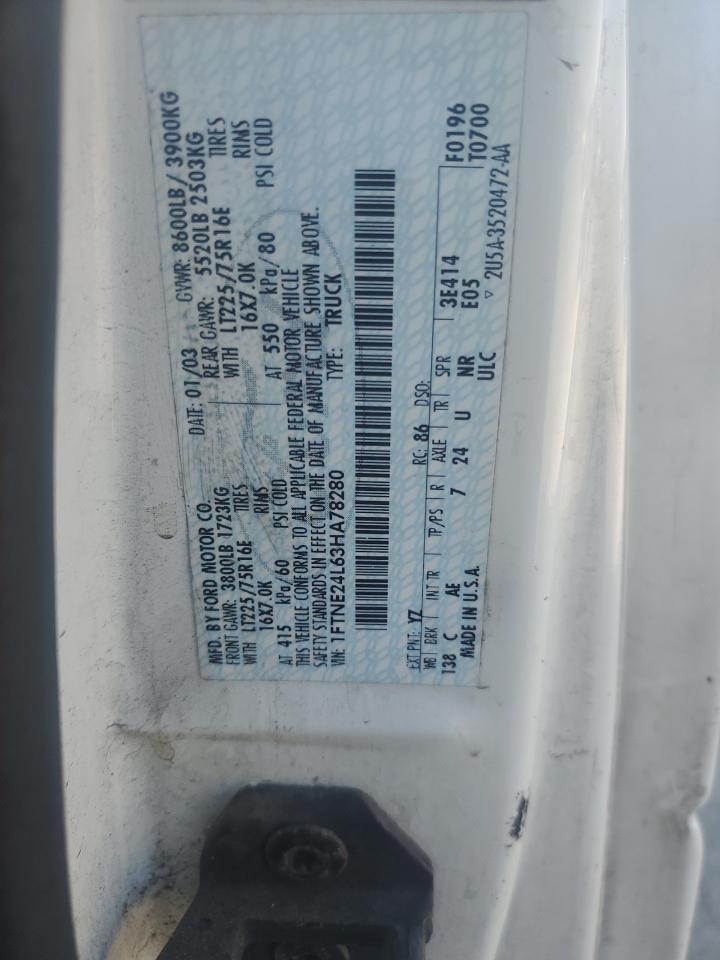 2003 Ford Econoline E250 Van VIN: 1FTNE24L63HA78280 Lot: 84727785