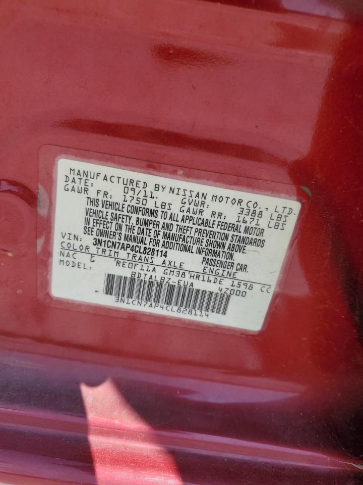 2012 Nissan Versa S VIN: 3N1CN7AP4CL828114 Lot: 80386275