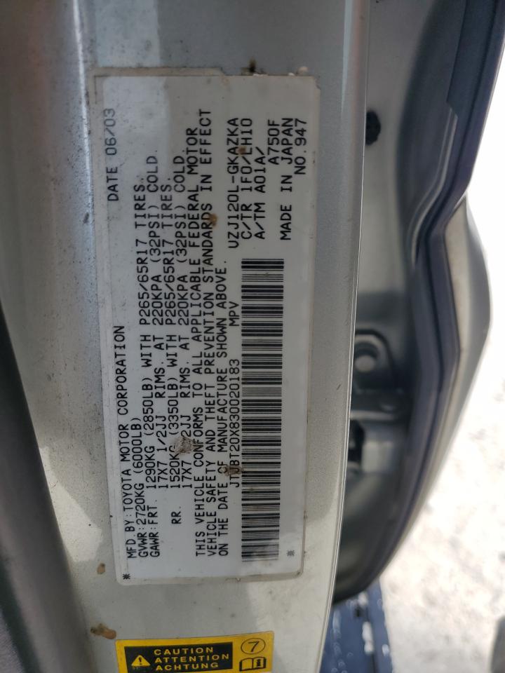 2003 Lexus Gx 470 VIN: JTJBT20X830020183 Lot: 82055515