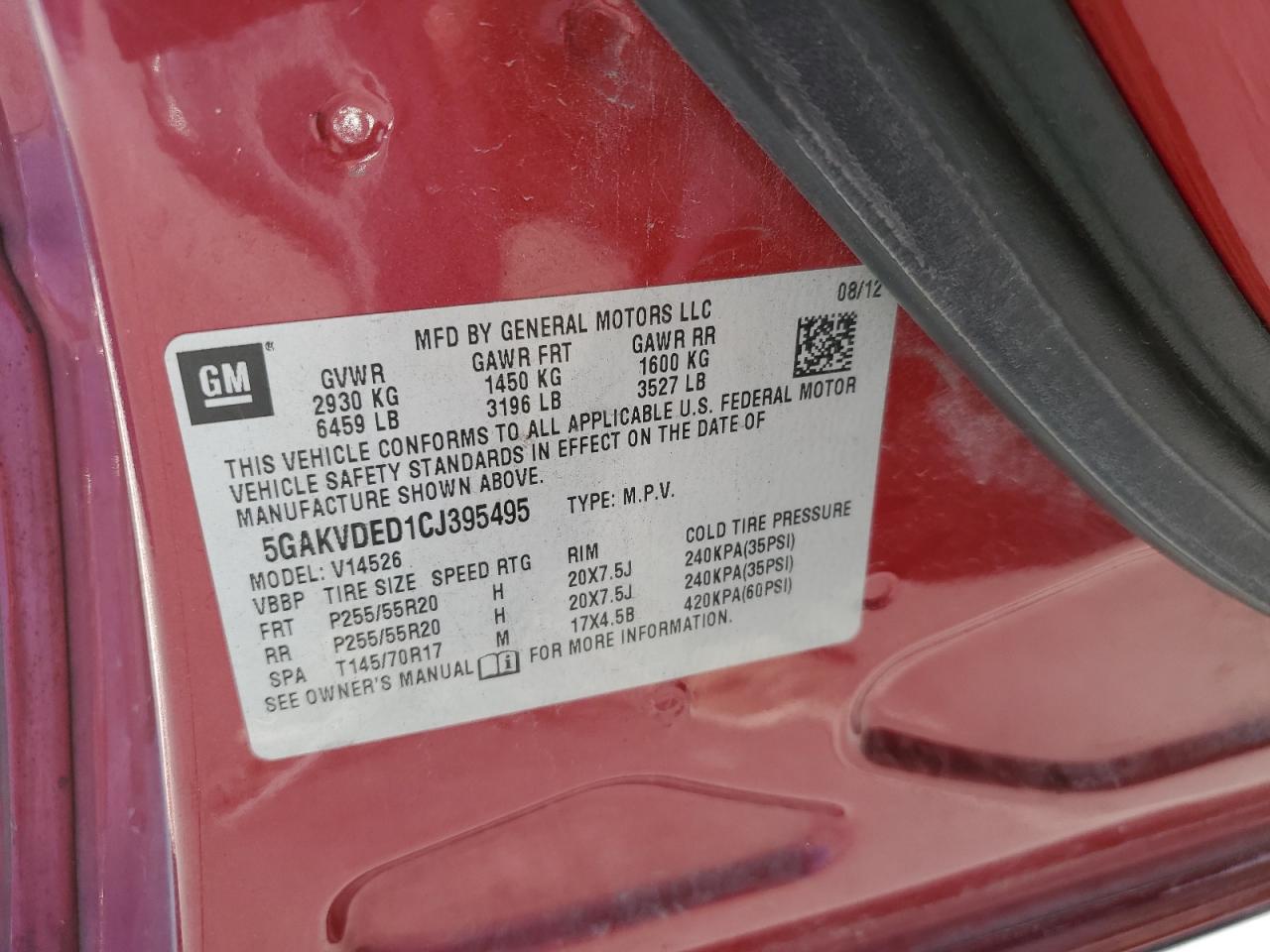 2012 Buick Enclave VIN: 5GAKVDED1CJ395495 Lot: 80735665