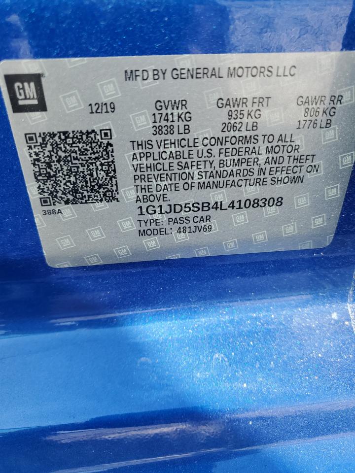 2020 Chevrolet Sonic Lt VIN: 1G1JD5SB4L4108308 Lot: 71489305