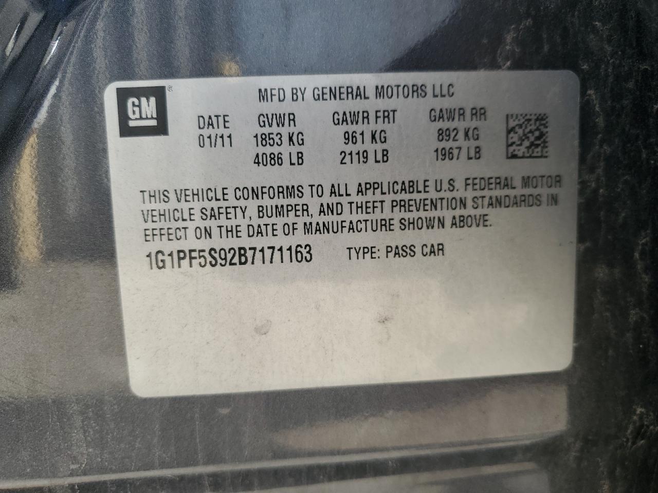 2011 Chevrolet Cruze Lt VIN: 1G1PF5S92B7171163 Lot: 84291755