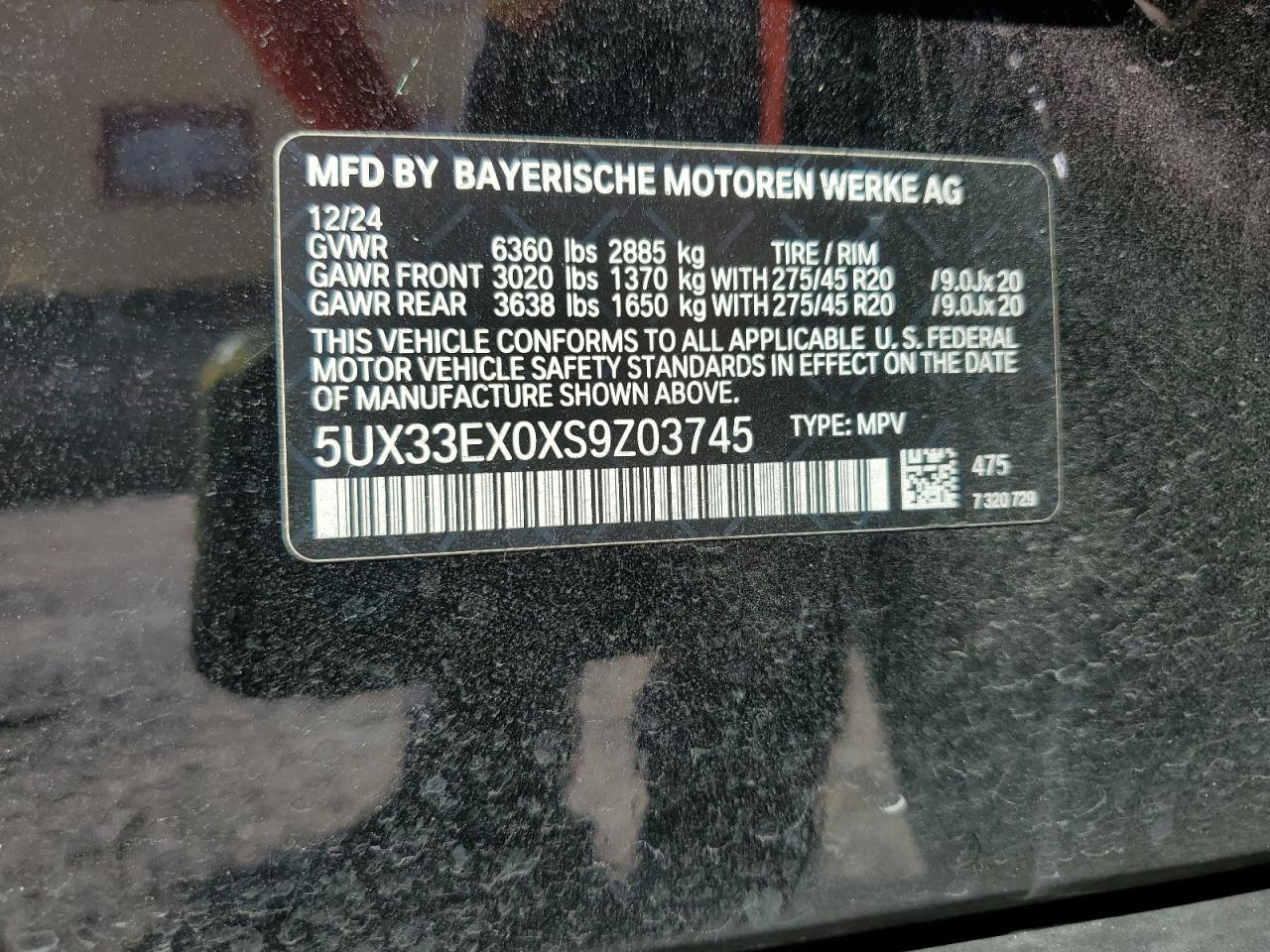 2025 BMW X6 xDrive40I VIN: 5UX33EX0XS9Z03745 Lot: 80953985