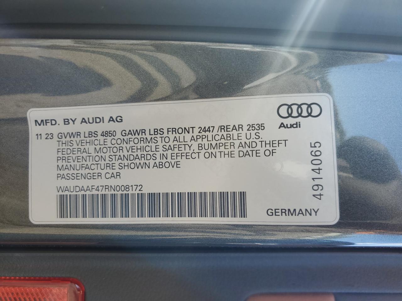 2024 Audi A4 Premium 45 VIN: WAUDAAF47RN008172 Lot: 71719595