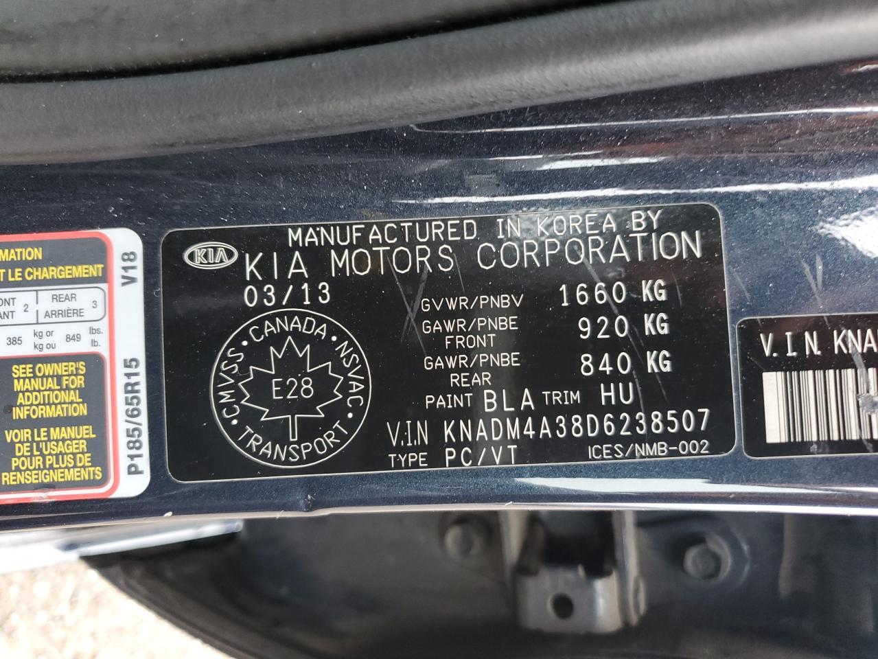 2013 Kia Rio Lx VIN: KNADM4A38D6238507 Lot: 80886615