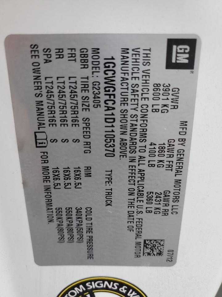 2013 Chevrolet Express G2500 VIN: 1GCWGFCA1D1105370 Lot: 84192195