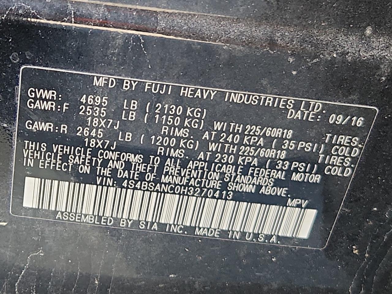 2017 Subaru Outback 2.5I Limited VIN: 4S4BSANC0H3270413 Lot: 81803855