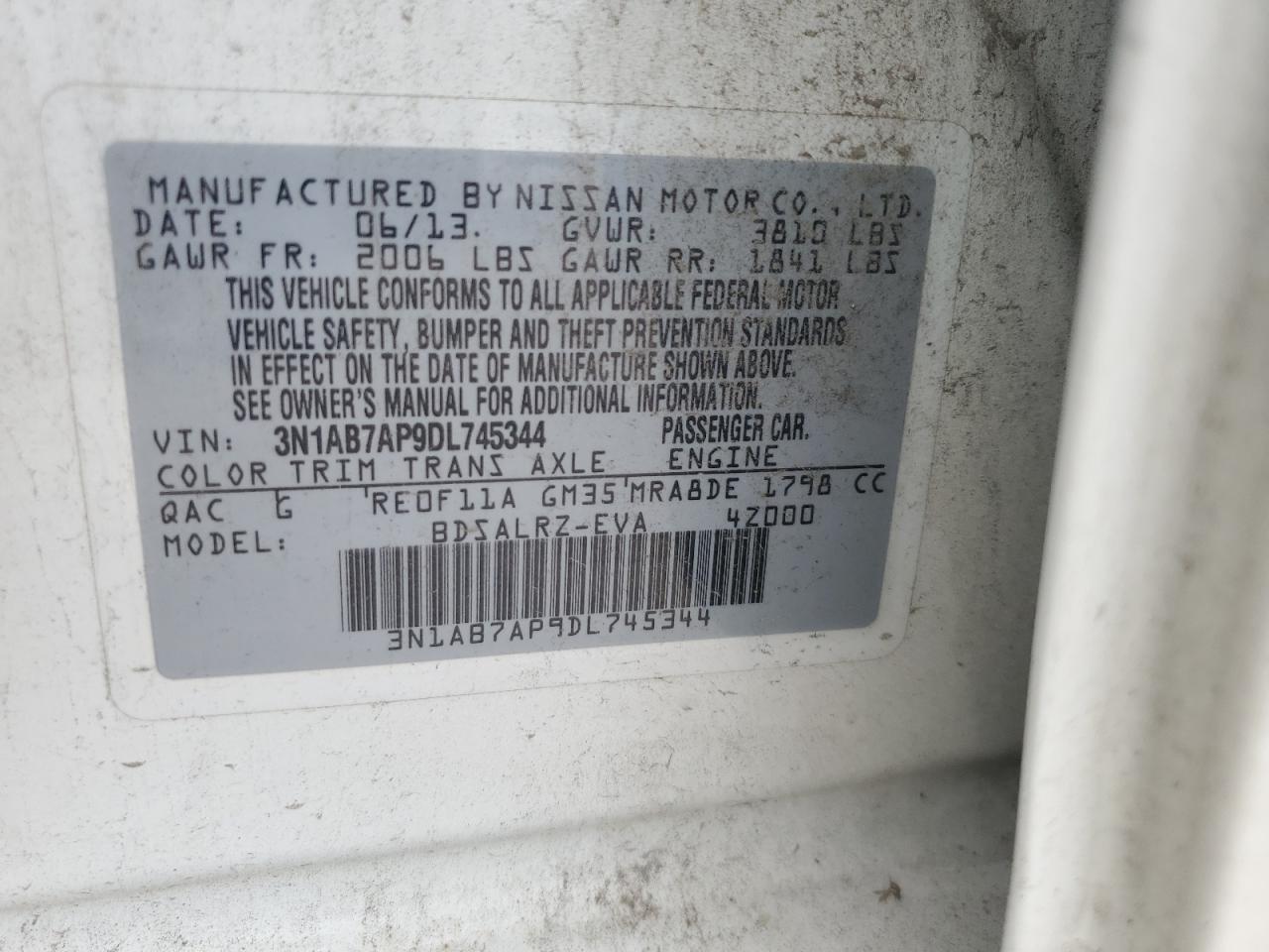 2013 Nissan Sentra S VIN: 3N1AB7AP9DL745344 Lot: 81631945