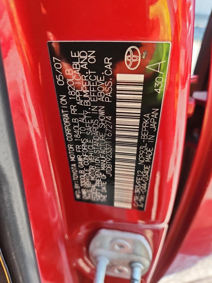 2007 Toyota Yaris VIN: JTDBT923371167274 Lot: 80569245