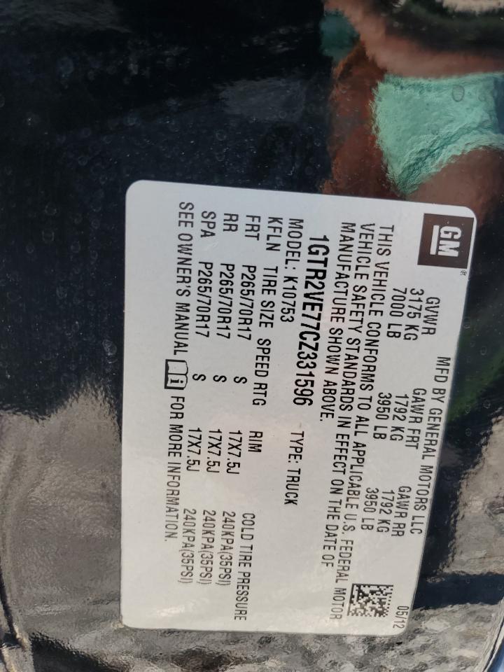 2012 GMC Sierra K1500 Sle VIN: 1GTR2VE77CZ331596 Lot: 83816035