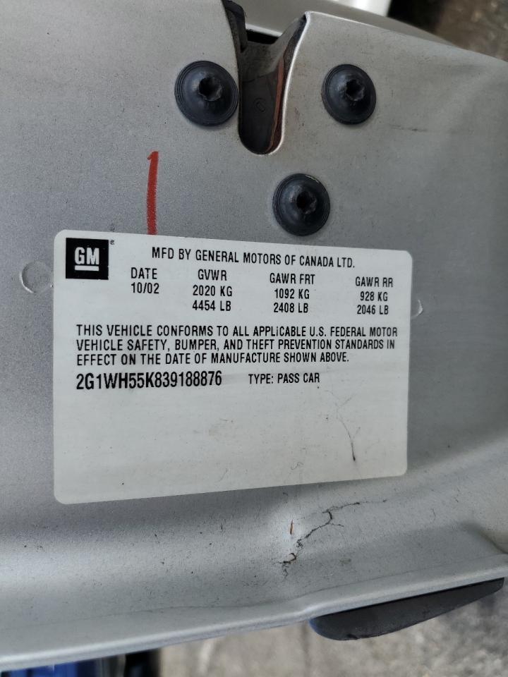 2003 Chevrolet Impala Ls VIN: 2G1WH55K839188876 Lot: 83848975